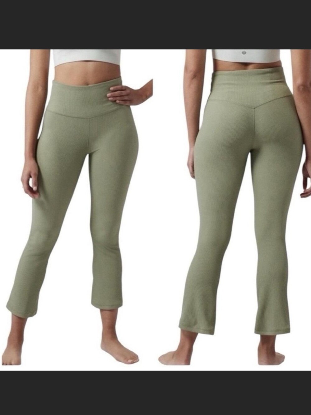 Athleta Elation Rib Crop Flare Highrise Athleisure Pant Green 3X